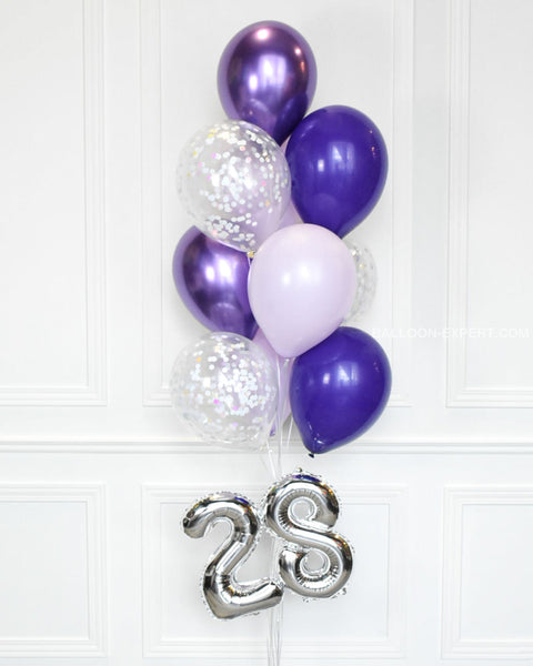 Purple And Lilac - Confetti Balloon Bouquet With 16 Number