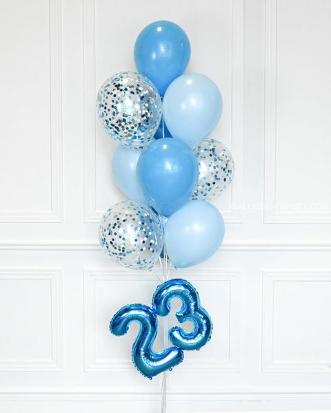 Shades Of Blue - Confetti Balloon Bouquet With 16 Number