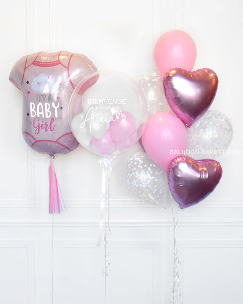 Bouquet de ballons bébé fille confettis