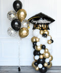 Confetti Balloon Bouquet And Graduation Column - Black Gold White