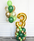 Green and Gold - Confetti Balloon Bouquet and Number Balloon Column 