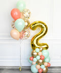 Mint, Coral, Blush, and Gold - Confetti Balloon Bouquet and Number Balloon Column 