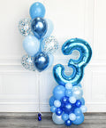Shades of Blue - Confetti Balloon Bouquet and Number Balloon Column 