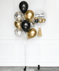 Black, Gold, and White - Confetti Balloon Bouquet and Personalized Bubble Balloon, second image