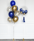 Blue and Gold - Confetti Balloon Bouquet and Personalized Bubble Balloon. Balloon Expert