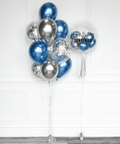 Blue and Silver - Confetti Balloon Bouquet and Personalized Bubble Balloon, Balloon Expert