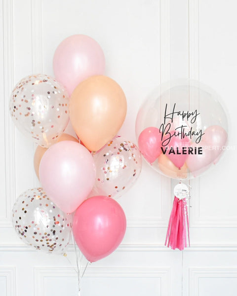 Pink and Blush - Confetti Balloon Bouquet and Personalized Bubble Balloon