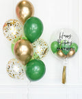 Green and Gold - Confetti Balloon Bouquet and Personalized Bubble Balloon