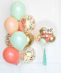 Mint, Coral, Blush, and Gold - Confetti Balloon Bouquet and Personalized Bubble Balloon