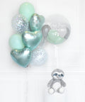 Mint, White, and Grey - Confetti Balloon Bouquet and Personalized Bubble Balloon, Helium Inflated from Balloon Expert