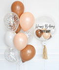 Brown, White, and Blush - Confetti Balloon Bouquet and Personalized Bubble Balloon, Helium Inflated from Balloon Expert