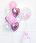 Pink and White - Confetti Balloon Bouquet and Personalized Bubble Balloon, helium inflated from balloon expert
