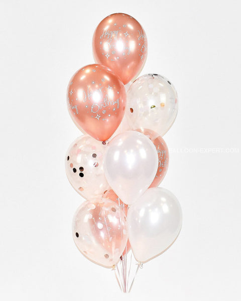 Confetti Birthday Balloon Bouquet - Rose Gold White