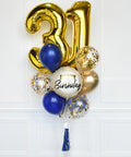 Blue and Gold - Custom Age Birthday Confetti Balloon Bouquet - Set of 13 balloons