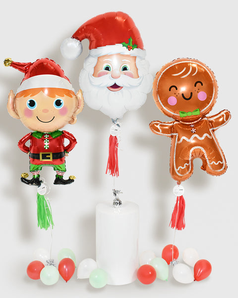 Trio de ballons supershape - Père Noël, Lutin de Noël et Bonhomme en pain d'épice
