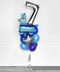 Fortnite Number Balloon Bouquet - Blue Purple And Silver Boys Birthday