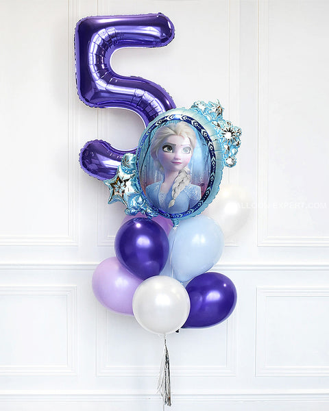 Frozen Number Balloon Bouquet - Purple Blue Lilac And White Girls Birthday