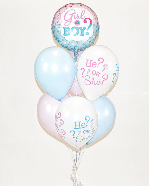 Gender Reveal Balloon Bouquet - Pink Blue White