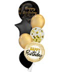 Glitz & Glam - Happy Birthday Foil Mixed Balloon Bouquet Black and Gold