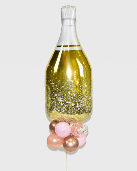 Ballon bouteille de champagne or avec petits ballons