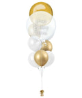 Gold and White Personalized Orbz Bubble Balloon Bouquet full product image