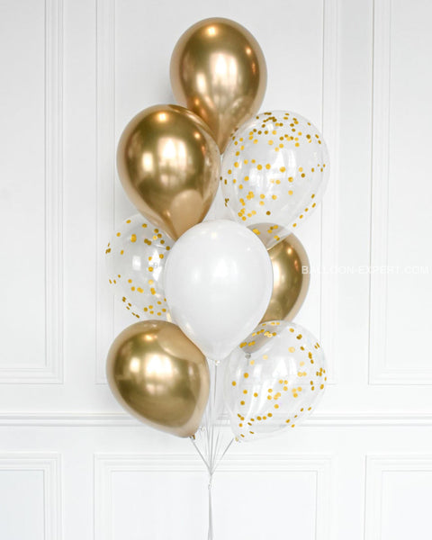Gold and White - Confetti Balloon Bouquet close up product image