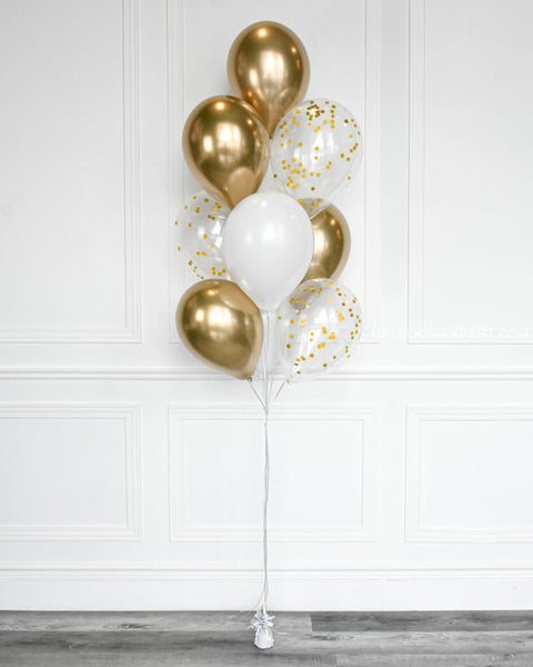 Gold and White - Confetti Balloon Bouquet full length product image