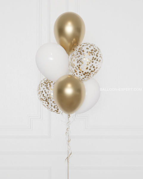 Gold and White Confetti Balloon Bouquet, 7 Balloons from Balloon Expert, zoom in