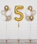 Gold and White Number Balloon and Confetti Balloon Bouquets Set from Balloon Expert