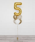 Gold and White - Number Confetti Balloon Bouquet, 7 Balloons from Balloon Expert