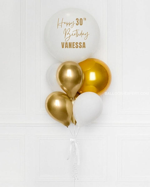 Gold and White - Personalized Jumbo Balloon Bouquet close up product image
