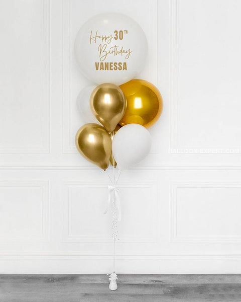 Gold and White - Personalized Jumbo Balloon Bouquet full lenght product image