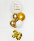 Gold and White - Personalized Jumbo Balloon Bouquet with 16" Number close up product image