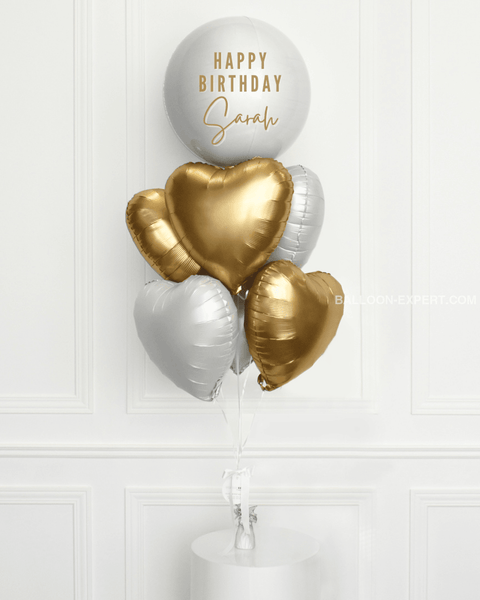 Bouquet Happy Birthday Or, Ballon Blanc 18 – Helium Balloon Inc.