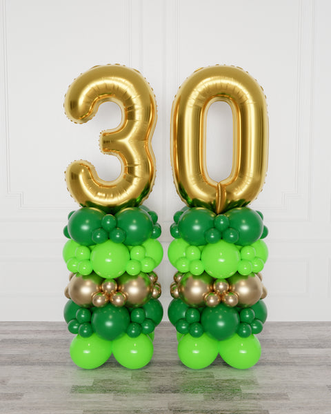 Green and Gold Double Number Balloon Columns from Balloon Expert