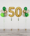 Green and Gold Double Number Balloons and Confetti Balloon Bouquets Set from Balloon Expert