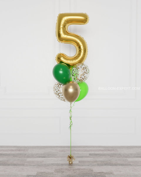 Green and Gold Number Confetti Balloon Bouquet, 7 Balloons from Balloon Expert