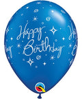 12" Blue Latex Balloon Happy Birthday - Elegant Sparkles & Swirls, Helium Inflated from Balloon Expert