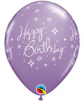 12" Lilac Latex Balloon Happy Birthday - Elegant Sparkles & Swirls, Helium Inflated from Balloon Expert