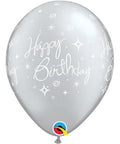 12" Grey Latex Balloon Happy Birthday - Elegant Sparkles & Swirls, Helium Inflated from Balloon Expert