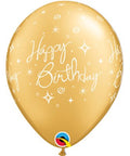 12" Gold Latex Balloon Happy Birthday - Elegant Sparkles & Swirls, Helium Inflated from Balloon Expert