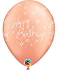 12" Rose Gold Latex Balloon Happy Birthday - Elegant Sparkles & SwirlsHelium Inflated from Balloon Expert