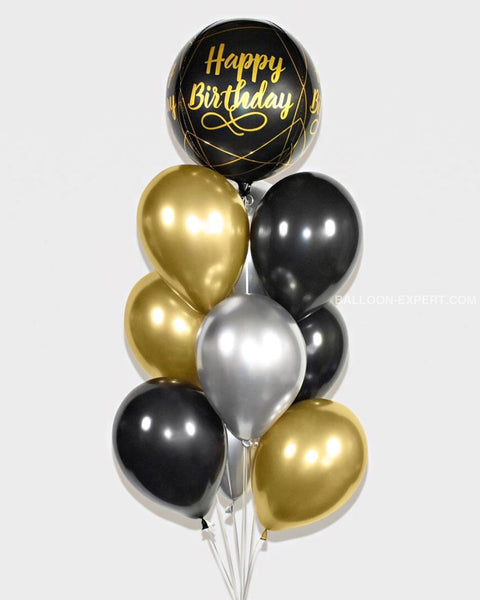 Black Gold And Silver - Happy Birthday Balloon Bouquet
