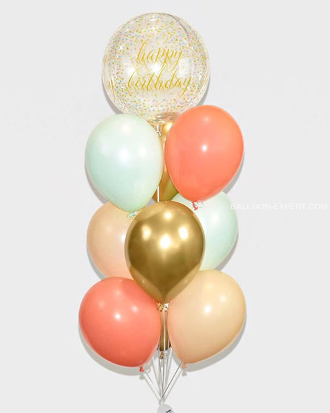 Mint, Coral, Blush, and Gold - Happy Birthday Balloon Bouquet - Set of 1 balloons