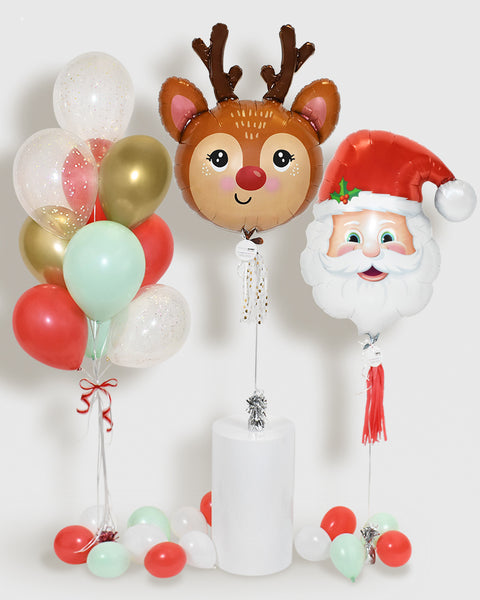 Holiday Balloons and Confetti Balloon Bouquet  - Mint, Red, Gold, White