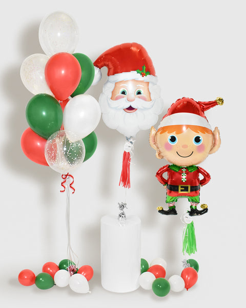 Holiday Balloons and Confetti Balloon Bouquet  - Red, Green, White