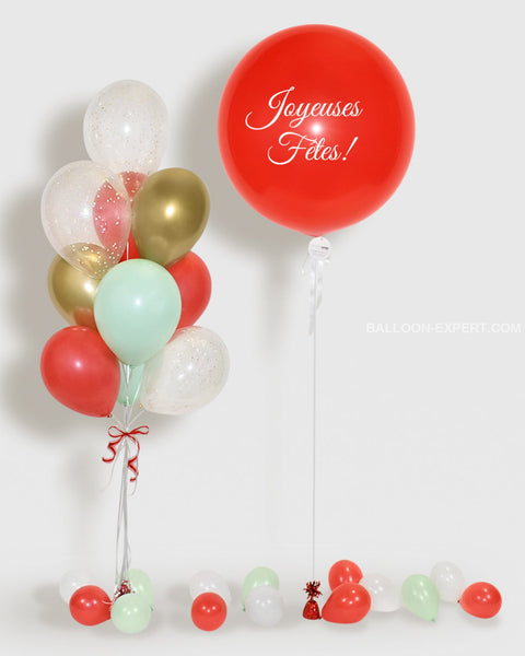 Holiday Confetti Balloon Bouquet And Personalized Jumbo - Mint Red Gold White