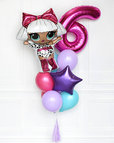 Lol Surprise Number Balloon Bouquet - Fuchsia Purple Turquoise And Lilac Girls Birthday