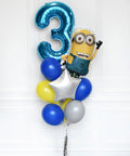 Minions Despicable Me Number Balloon Bouquet - Blue Yellow And Grey Boys Birthday