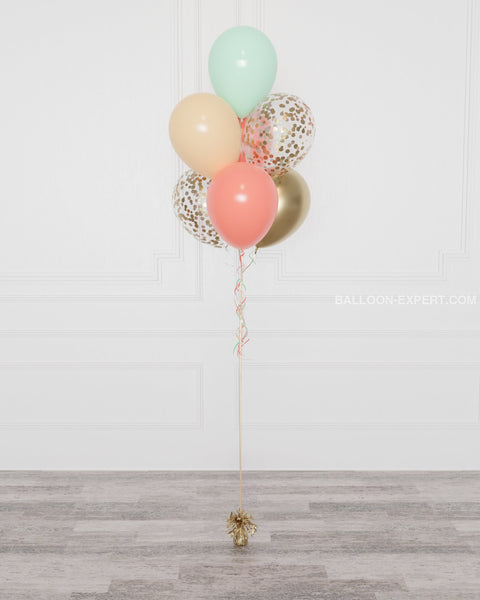 Mint, Coral, Blush, and Gold Confetti Balloon Bouquet, 7 Balloons from Balloon Expert